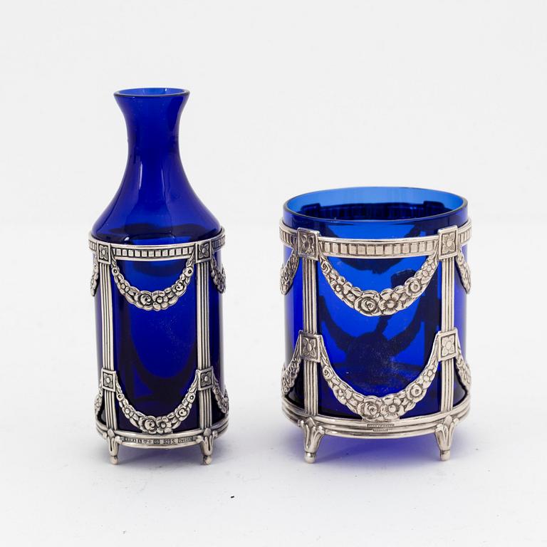 An 8-piece glass and silver late Gustavian style condiment set, including MEMA, Linköping, 1967.