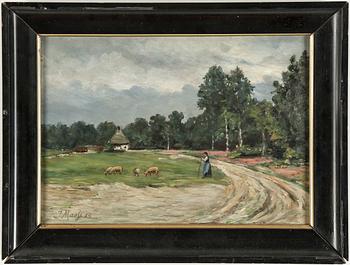 OKÄND KONSTNÄR, olja på pappannå Tyskland, signerad J Mao.. Daterad-14.