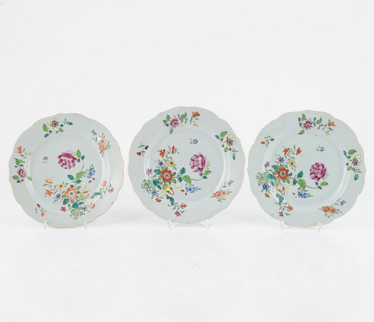 Nine Chinese porcelain plates, Qianlong 1736-95.