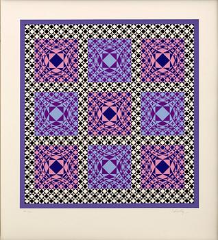 VICTOR VASARELY, "JALONS" SIX SERIGRAPH AND A PLEXIGLASS 'Optometri', NUMBERED EA 4/30 AND SIGNED.