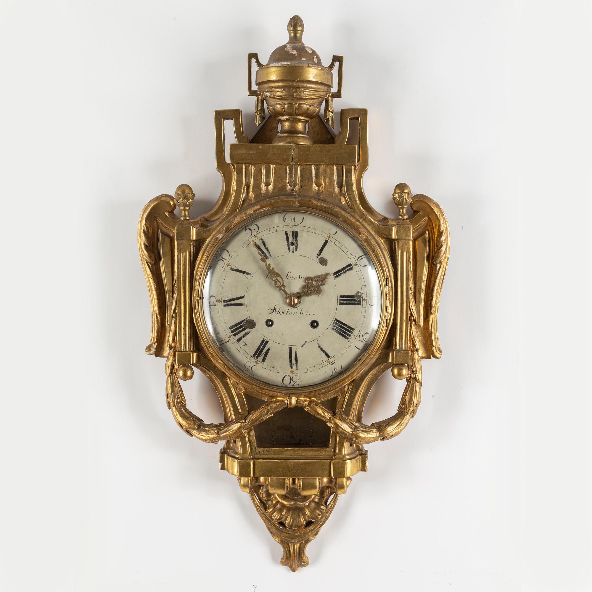 A Gustavian wall clock, dial signed Petter Lundmark, Stockholm. Late 18th century.