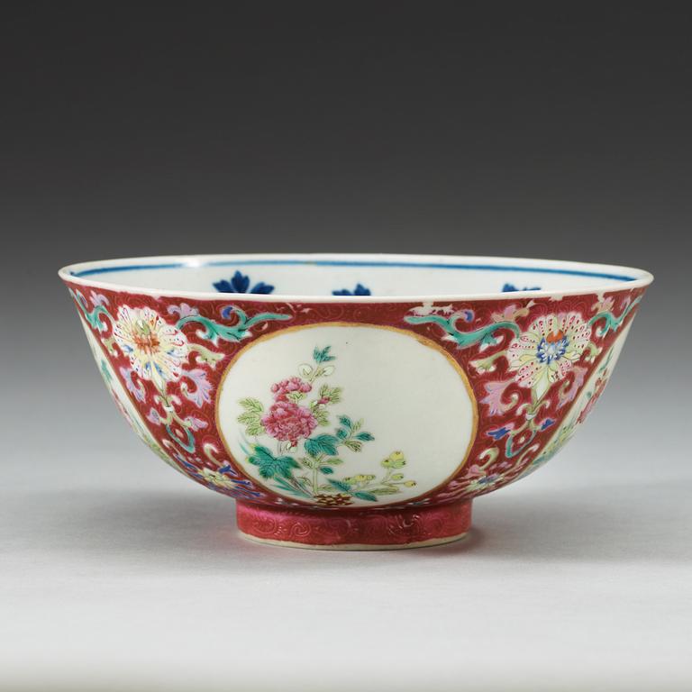 A pink ground sgraffitto bowl, Qing dynasty with Qianlong mark.