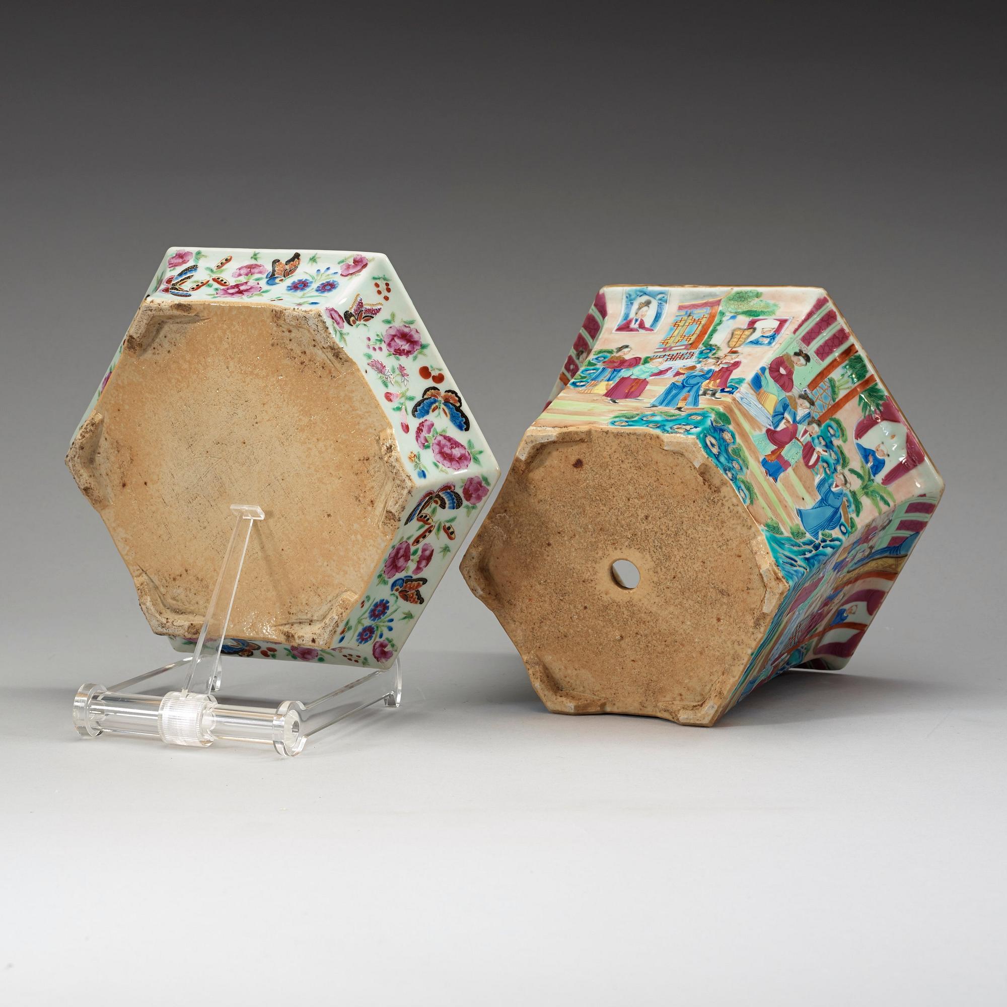 A famille rose flower pot with stand, Qing dysnasty, 19th century.