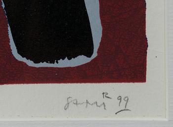 SAMI RINNE, värilitografia, sign. ja päiv. 99, nro 9/50.
