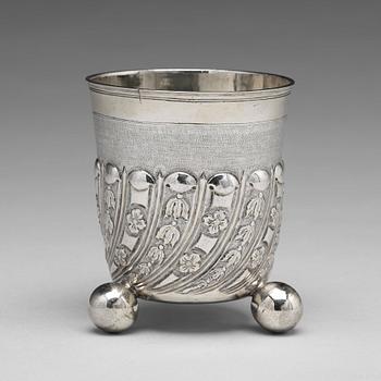 234. A Russian 18th century pacel-gilt silver beaker, unidentified makers mark, Moscow 1737.