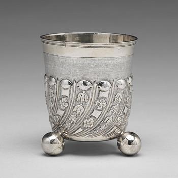 A Russian 18th century pacel-gilt silver beaker, unidentified makers mark, Moscow 1737.