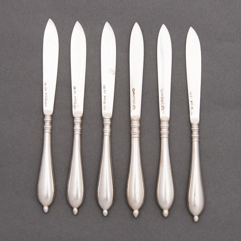 A SET FRUIT KNIVES, 6 st, silver. Hjalmar Edvard Fagerroos and Karl Alfred Lind, Helsinki Finland 1902-1910.