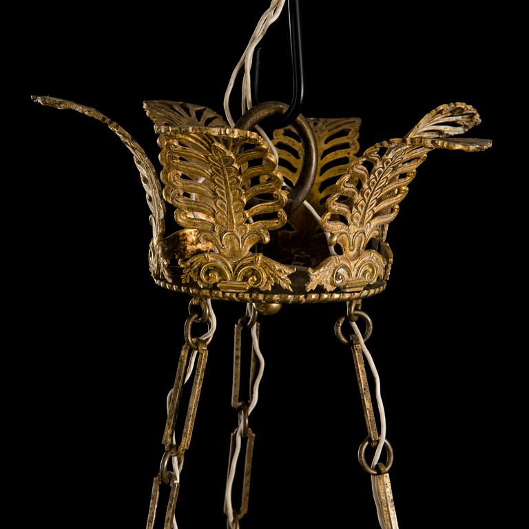 An Empire early 19th century gilt bronze six-light hanging lamp.