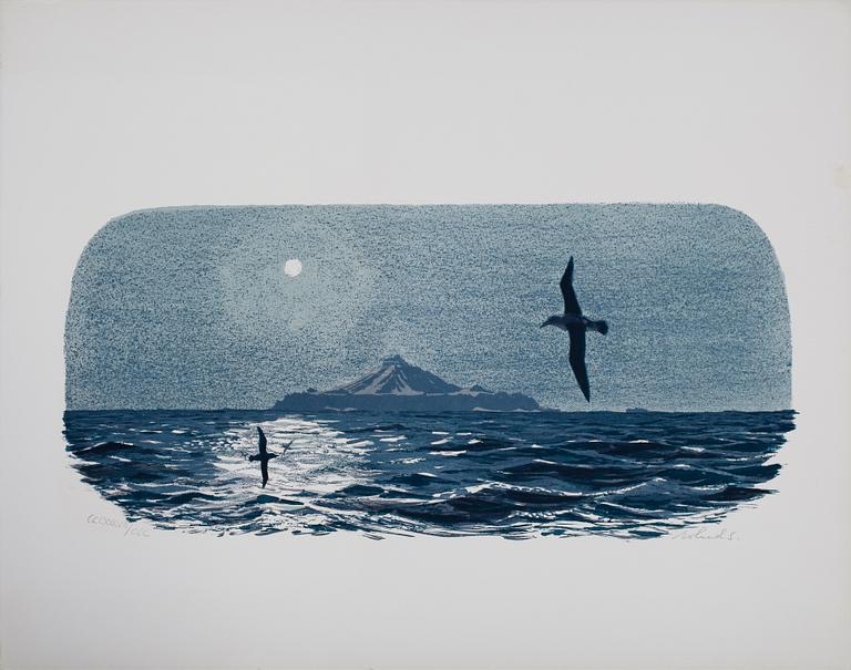 ROLAND SVENSSON, mapp med 7 färglitografier samt häfte, "Tristan da Cunha", sign, numr 187/300.