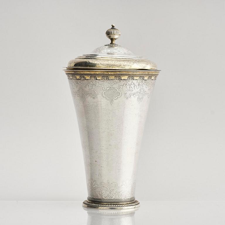 A Swedish late Baroque parcel-gilt silver beaker pl and cover, mark of Anders Limnell, Linköping 1740.