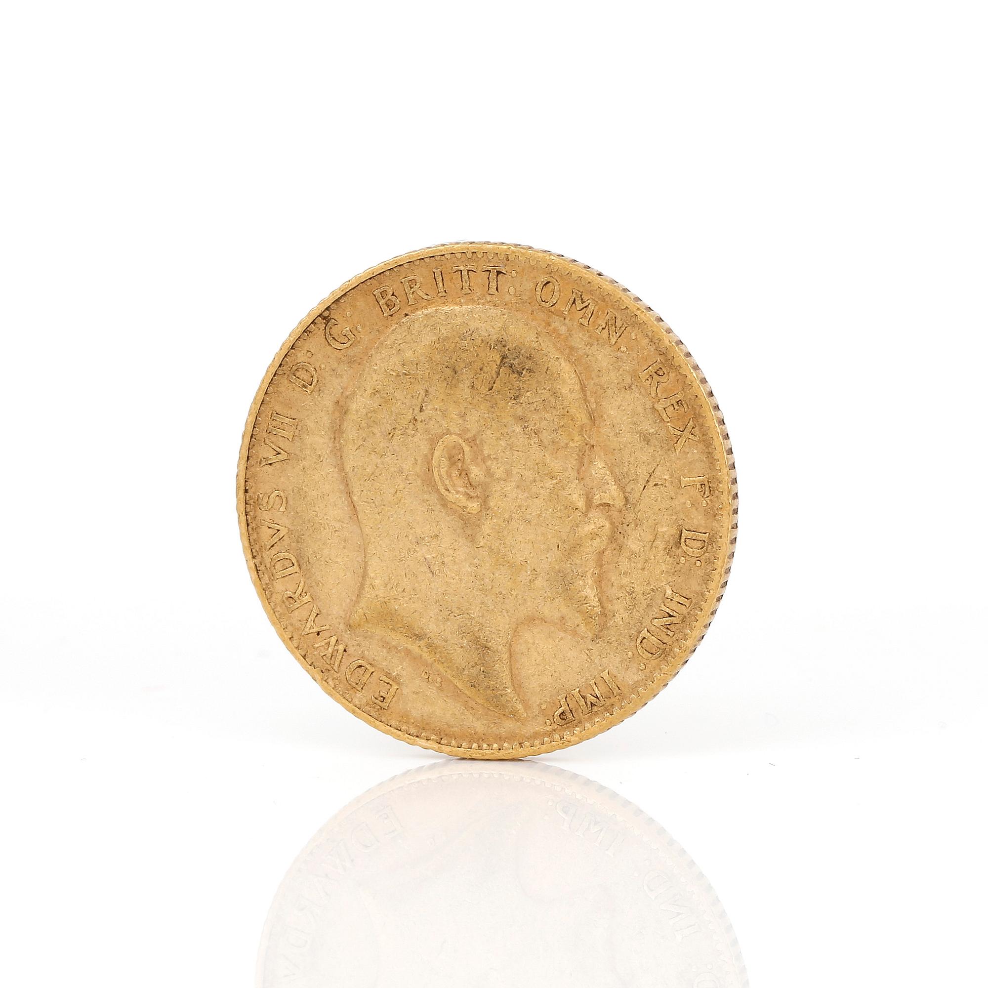 GULDMYNT, sovereign, Edward VII, Storbrittannien 1905. Vikt ca 8 g.