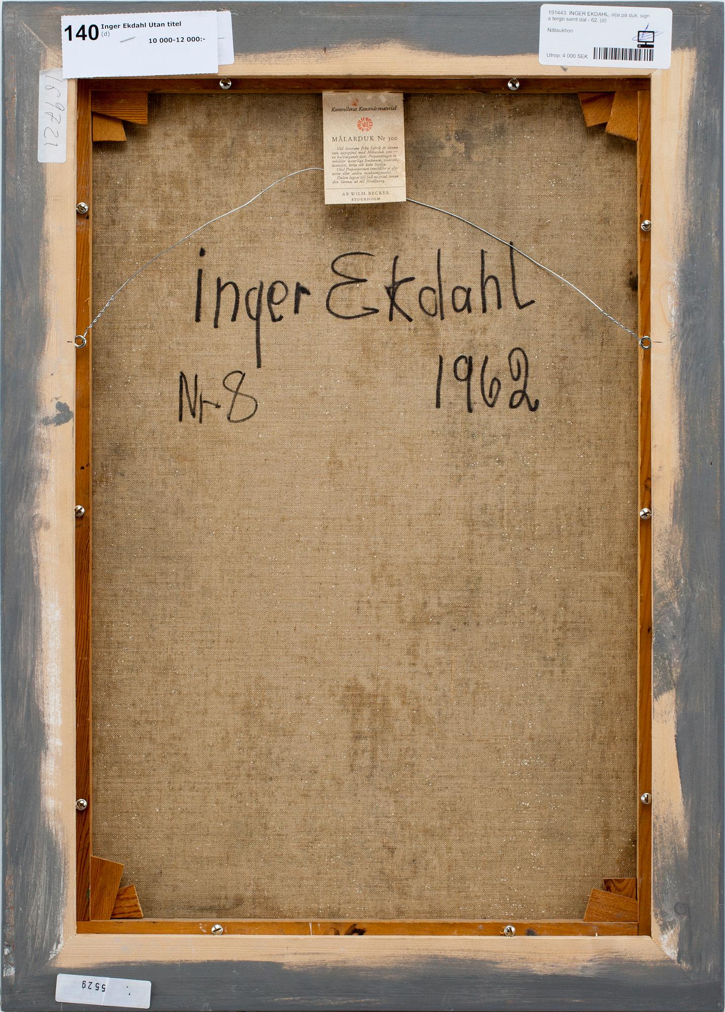 INGER EKDAHL, olja på duk, sign a tergo samt dat -62.