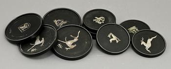 COASTERS, 11 st, backelit och silver, Perstorp, Helsingborg. 1941 -49.