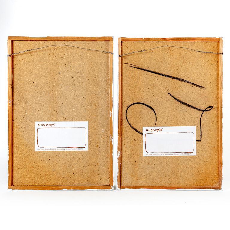Ulla Viotti, a set of stoneware and wood wall reliefs.