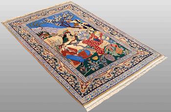 A RUG, Figural Esfahan, part silk, ca 165 x 107 cm.