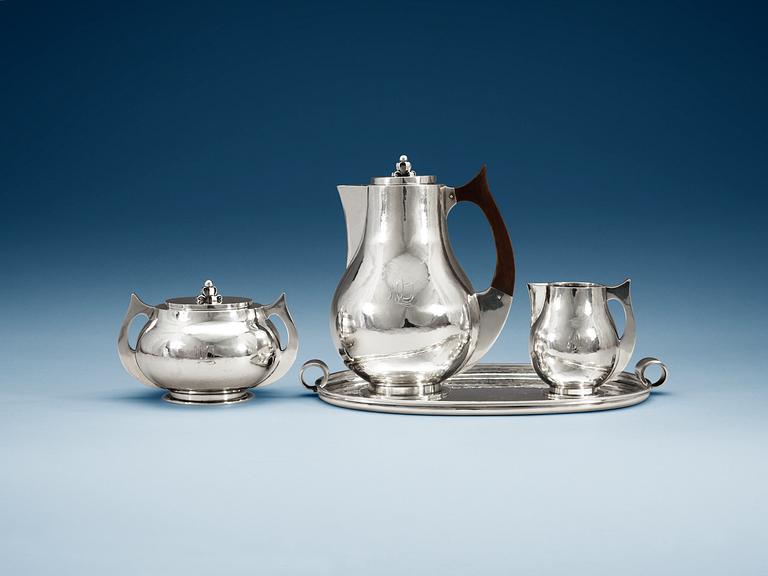 A Hans Hansen 3 pcs sterling coffee service with tray,