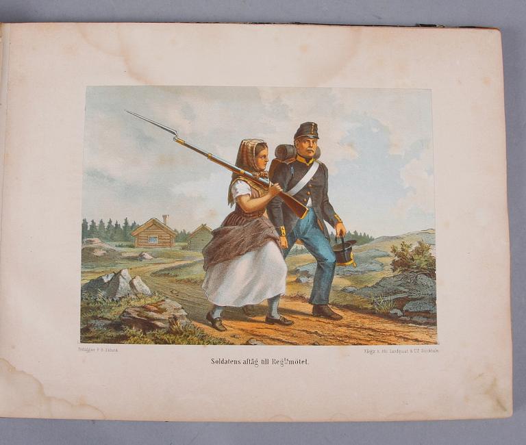 BOK, "Indelta soldatens lif", av Gustaf Nyblaeus, Stockholm 1866.