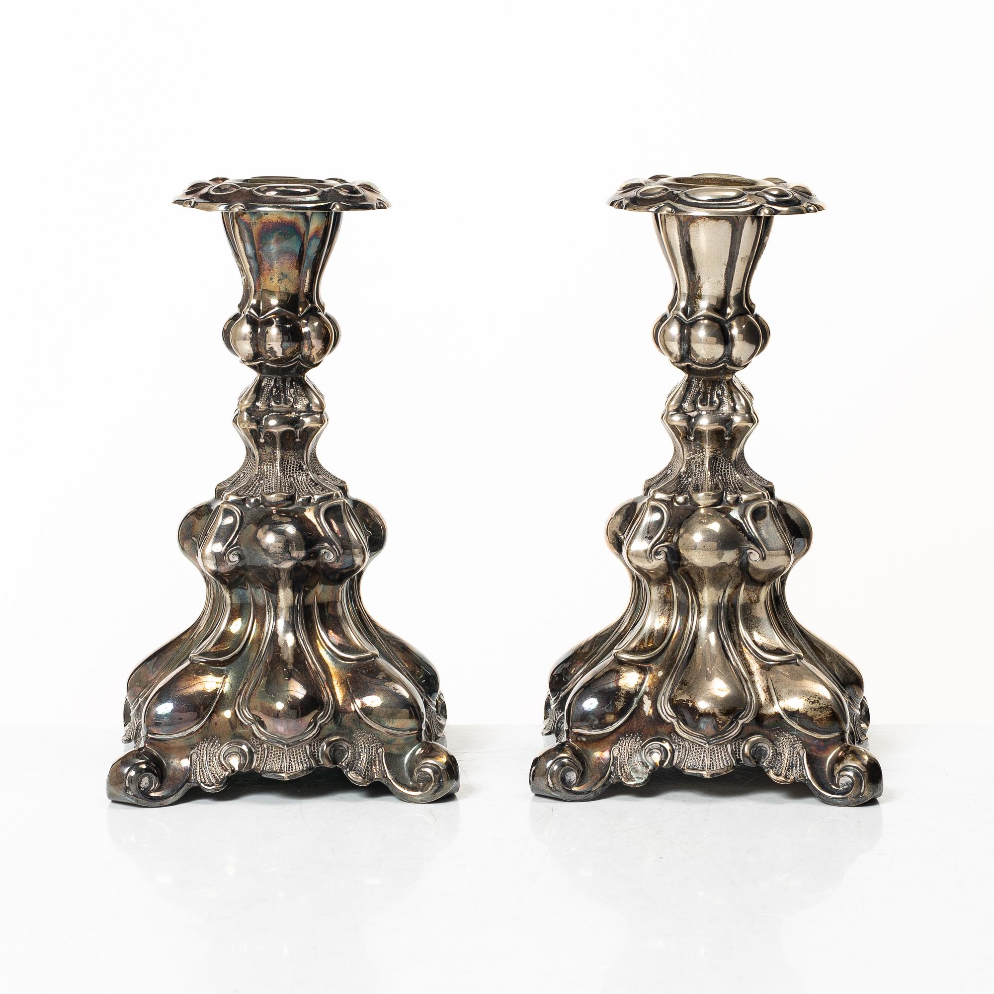 Ljusstakar, ett par, silver, barockstil, Svenska importstämplar, 1900-tal.