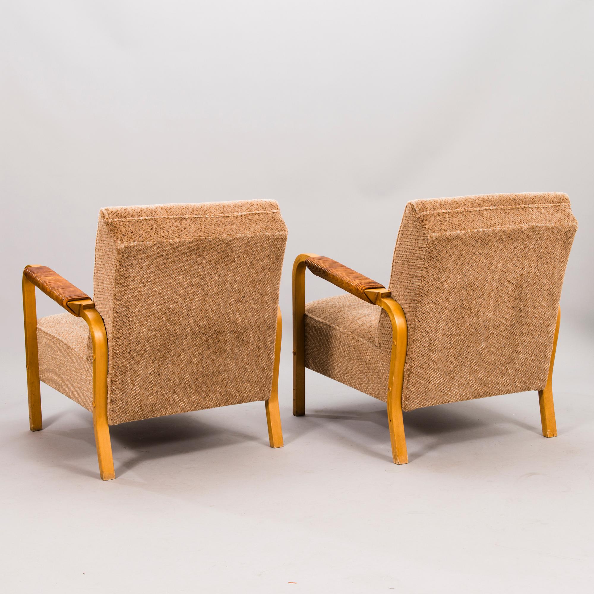 ALVAR AALTO, a pair 1950's armchairs, modell 48 O.Y. Huonekalu- ja Rakennustyötehdas A.B.