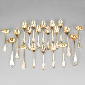 PARTI SKEDAR, silver delvis förgyllt, bland annat Gustaf Möllenborg, Stockholm, 1882. Total vikt ca 273g.