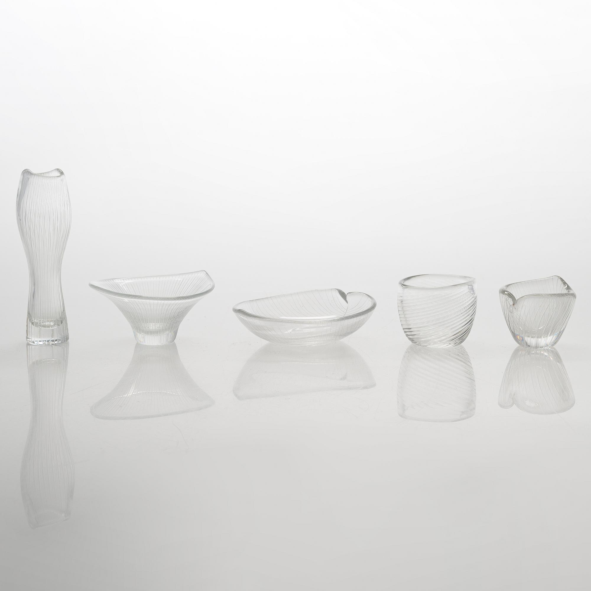 Tapio Wirkkala, konstglas, 5 st, 1950-tal, signerade Tapio Wirkkala - Iittala.