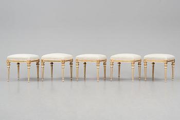 A suite of five Gustavian stools by J. Lindgren (master in Stockholm 1770-1800).