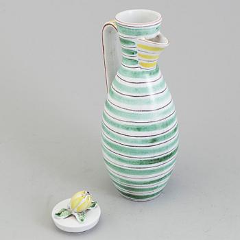 STIG LINDBERG, kanna med lock, fajans, Gustavsberg studio 1940-/50-tal.
