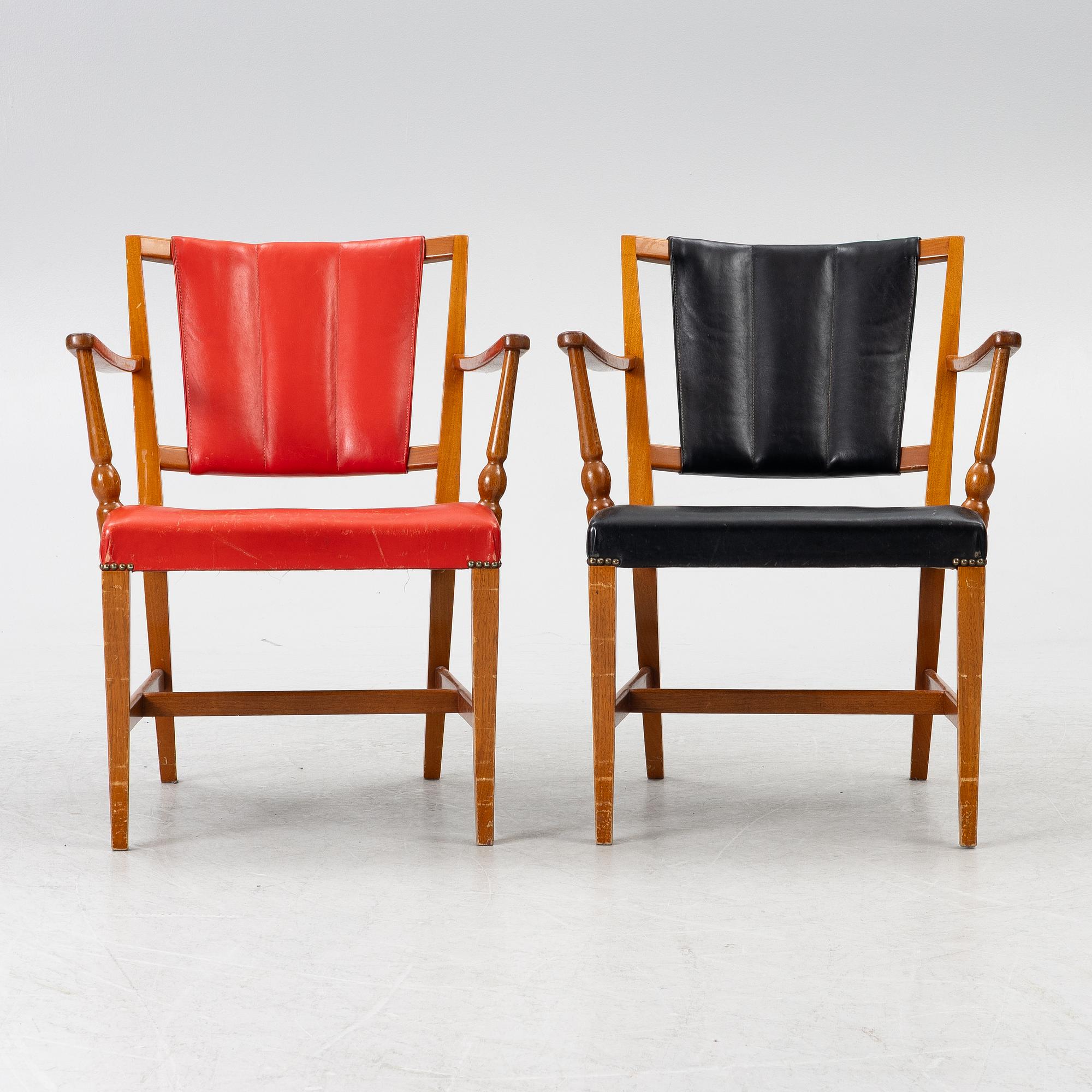 Josef Frank, two armchairs, model B 2067, Svenskt Tenn pre 1985.