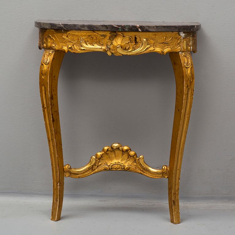 Mirror and console table, Rococo-style, 20th century.