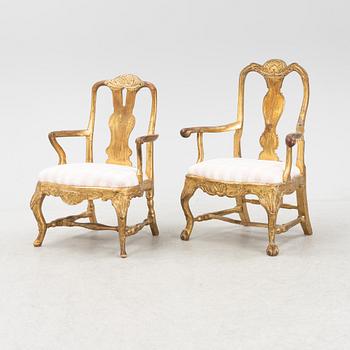 Two Rococo armchairs, 18th Century.