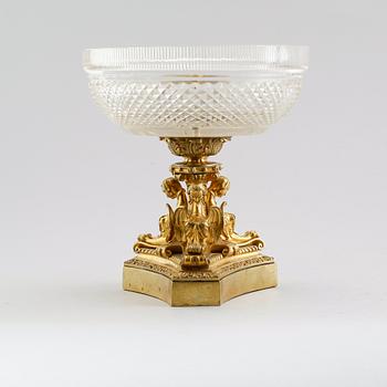 SKÅL, glas och förgylld brons, empirestil, 1800-tal.