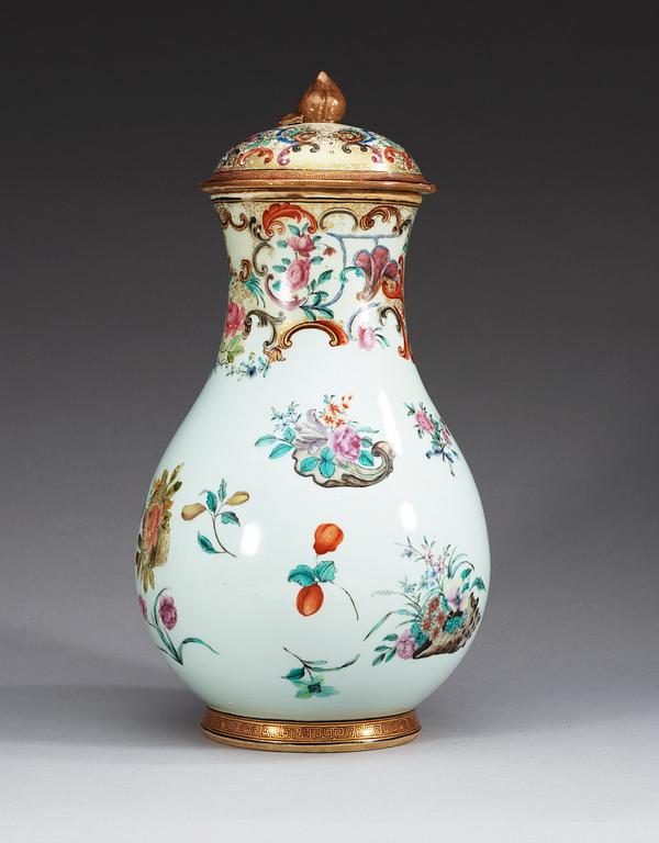 A large famille rose ewer with cover, Qing dynasty, Qianlong (1736-95).