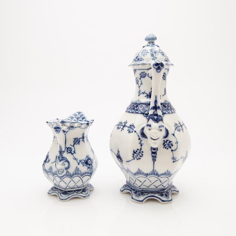 Coffee pot and cream jug, porcelain, "Musselmalet helblond", model 1030 and 1032, Royal Copenhagen, Denmark.