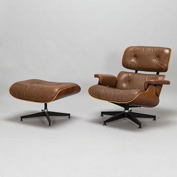 Charles och Ray Eames, fåtölj och fotpall, "Lounge chair" för Herman Miller 1980-tal.