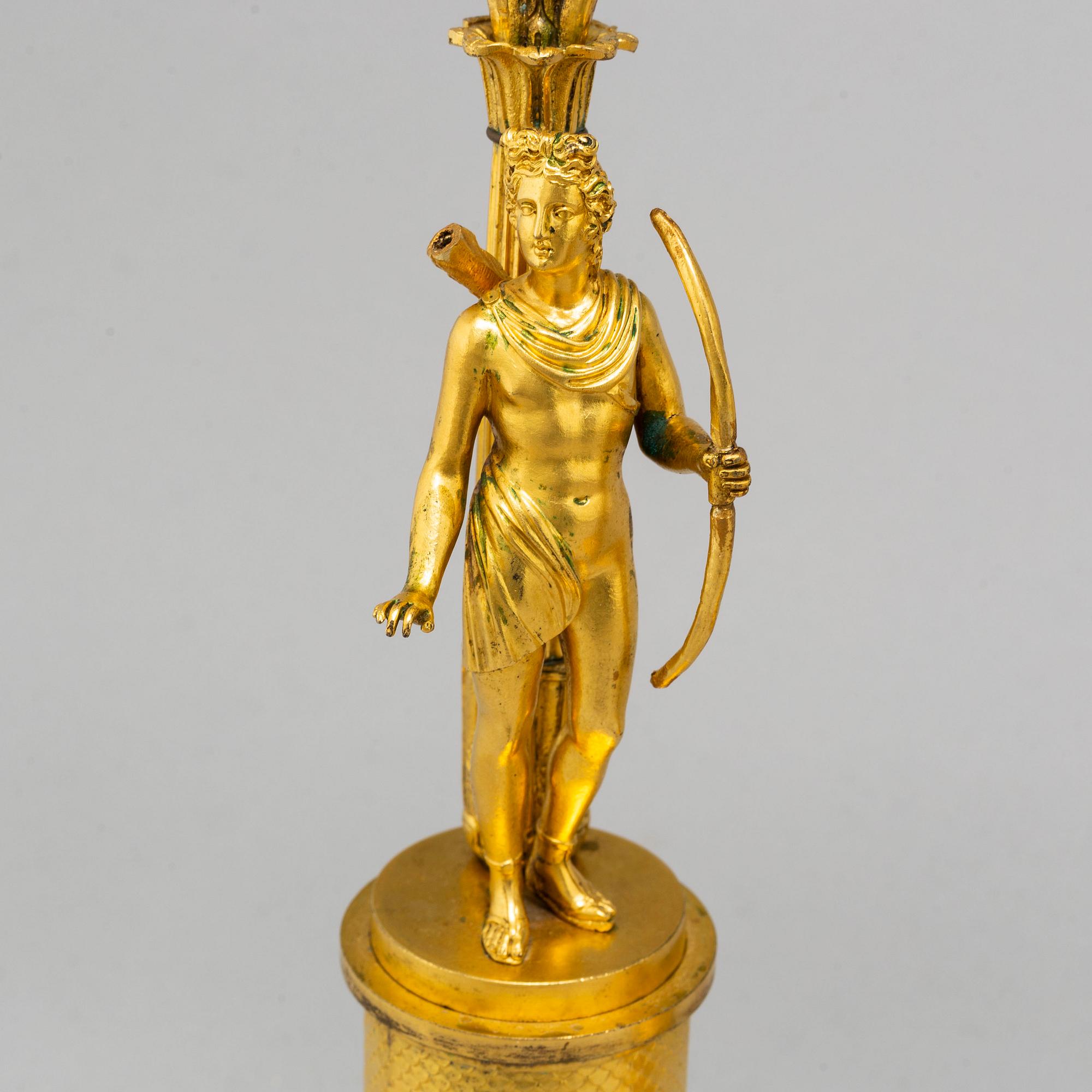 KANDELABRAR, för två ljus, ett par, Frankrike, 1800-talets början, empire.