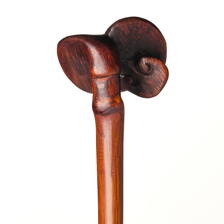 A hardwood bamboo shaped brushpot with a sceptre, China, 20th century.