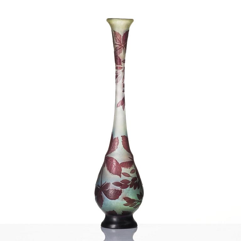 Emile Gallé, a set of two Art Nouveau cameo glass vases, Nancy, France.