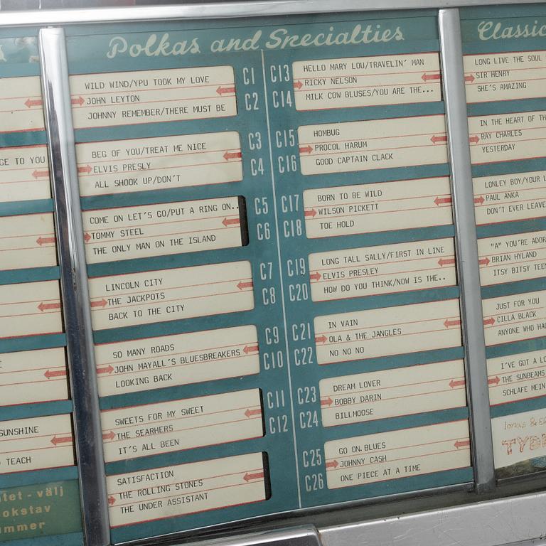 Jukebox, Wurlitzer, modell 2104, Rudolph Wurlitzer Company, North Tonawanda, New York, USA, 1957.