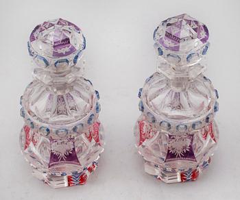 FLAKONGER, 1 par, glas, Böhmen, 1800-talets mitt.