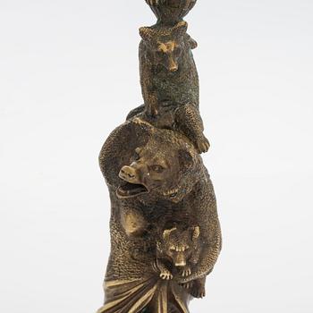A Russian bronze candle holder, circa 1900.