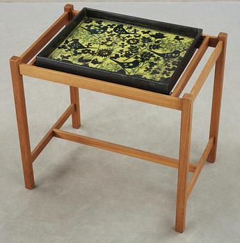 A Birger Kaipiainen stoneware and mahogany tea table, Rörstrand 1950's.