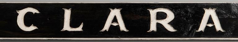 Namnskylt för båt "Clara" 1900-tal.