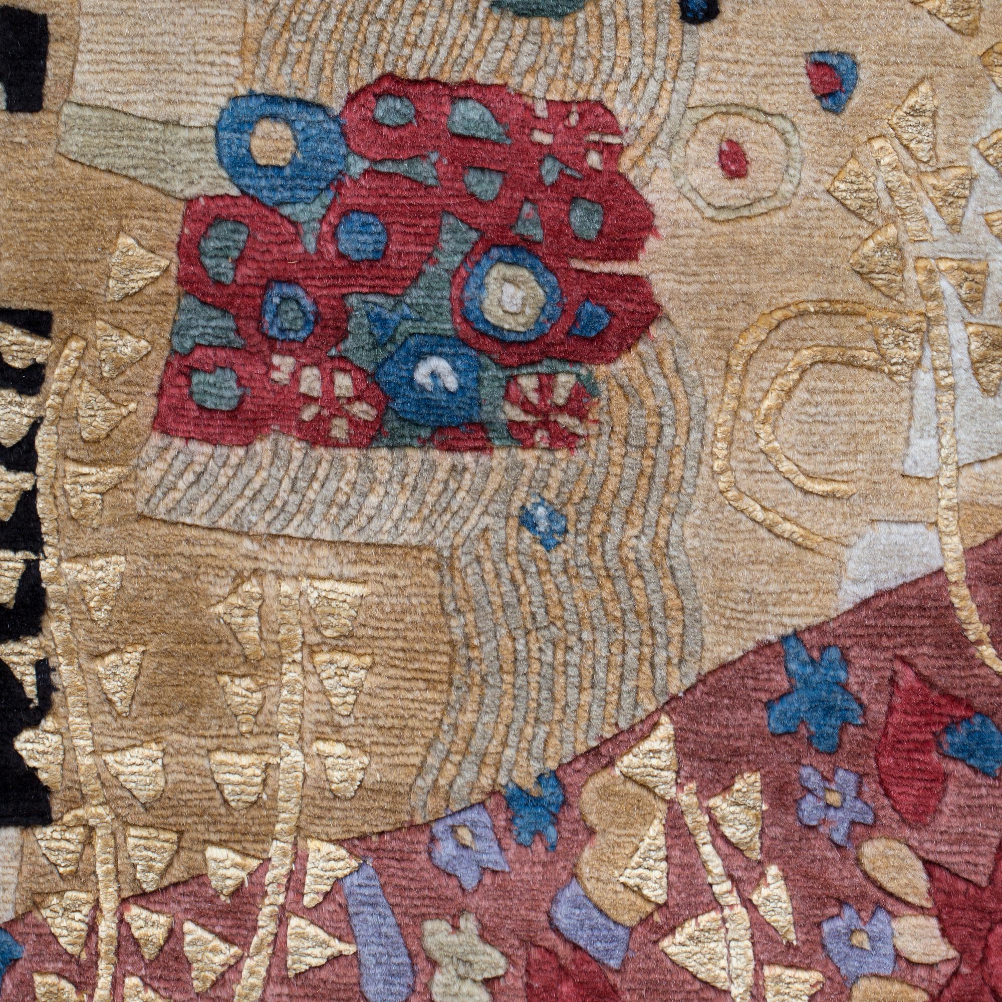 A carpet after Gustav Klimt, "The kiss", hand knotted Nepal, newly produced 200 x 140 cm.