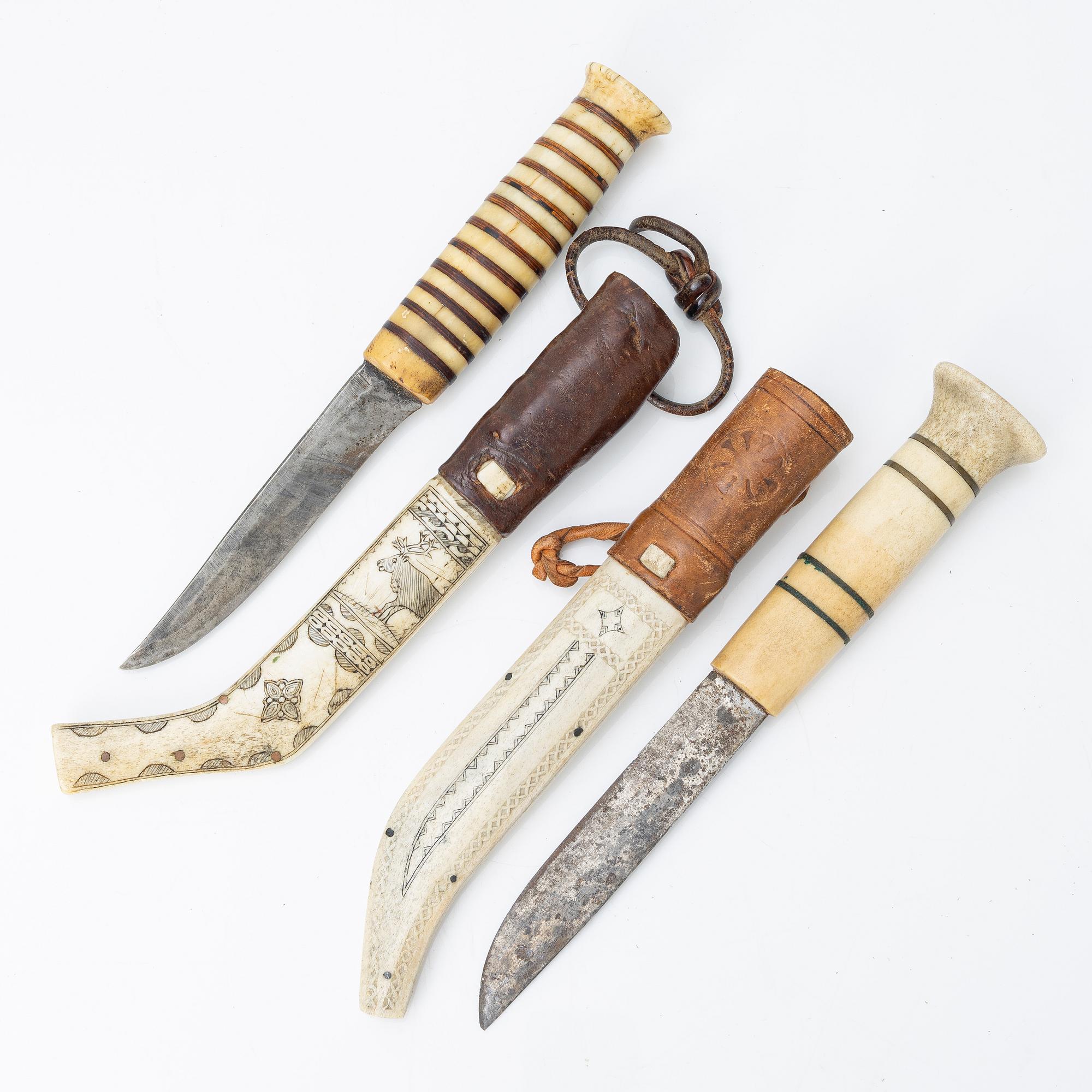 Two  unsigned reindeer antler knives.