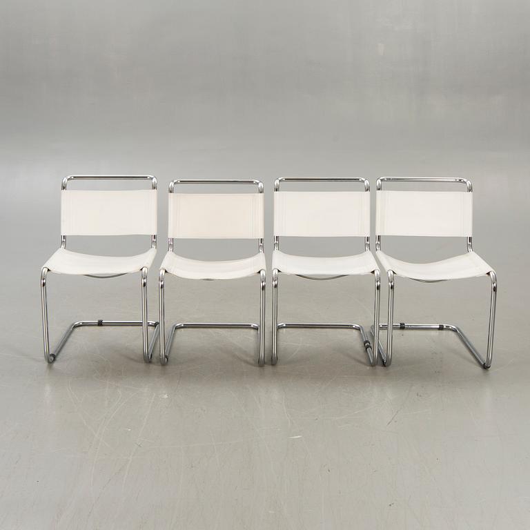 A set of four Italien chrome and leather chairs later part of the 20th century.