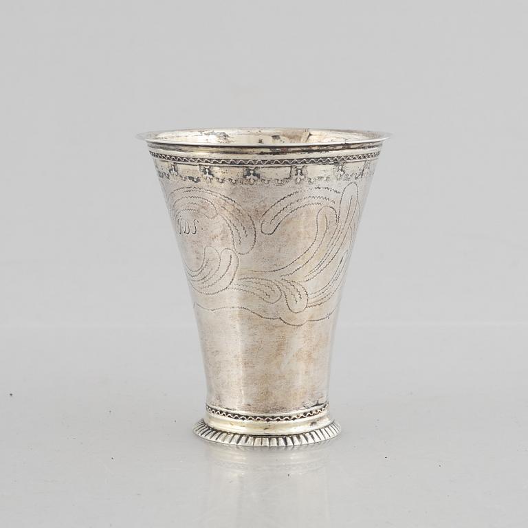 A Swedish 18th century silver beaker, mark of Bengt Collin, Uppsala 1736.
