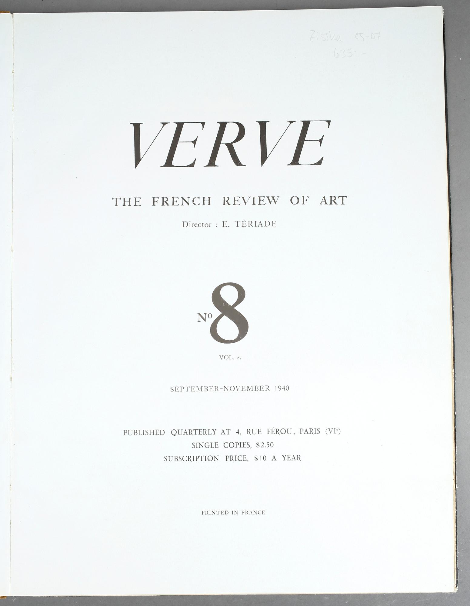 BOK, Verve, No 8, Vol. 2, Paris 1940.