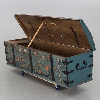 WOODEN CHEST, dated 1818.