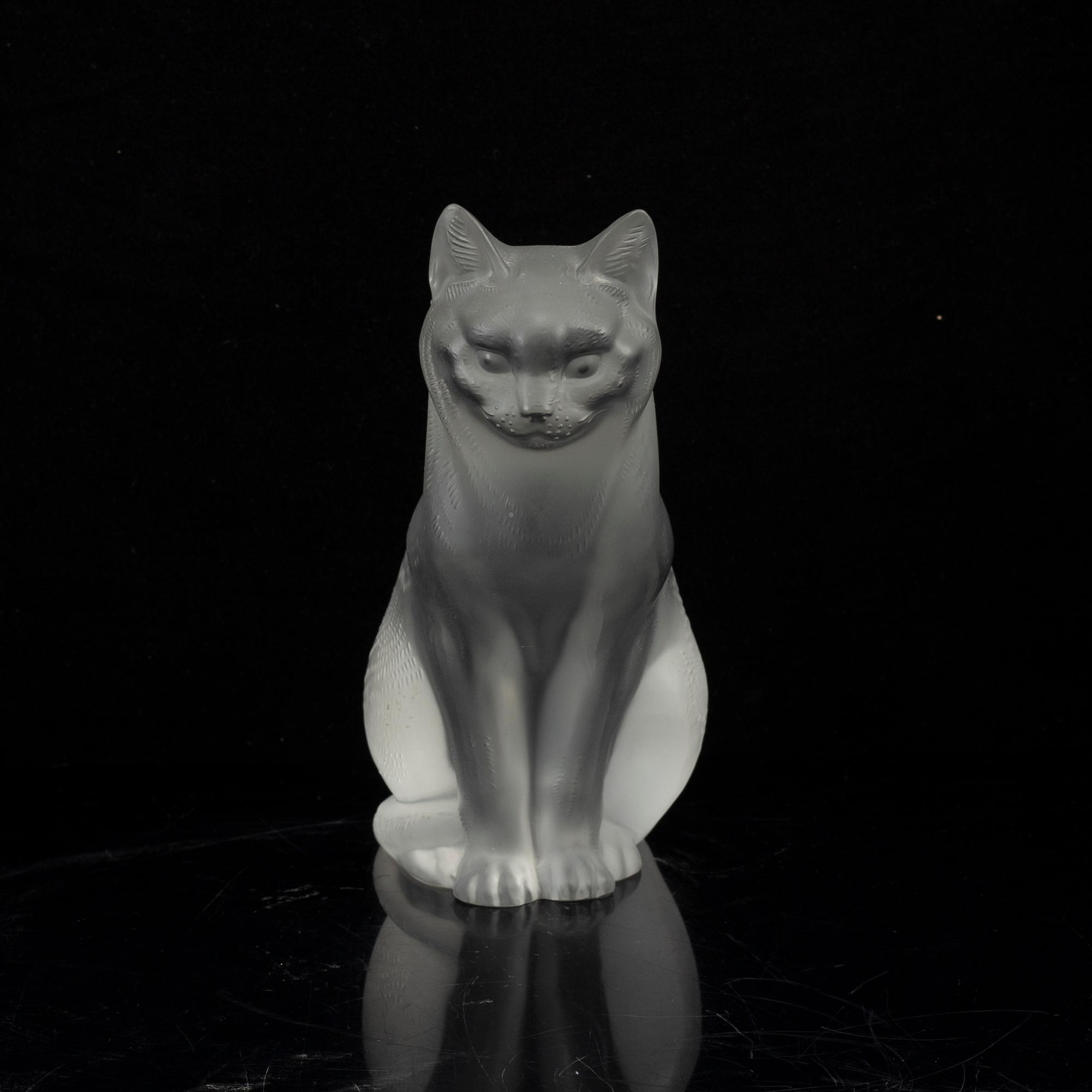 RENE LALIQUE, figurin i form av katt, signerad Lalique France, gjutet glas 1900-talets senare del.