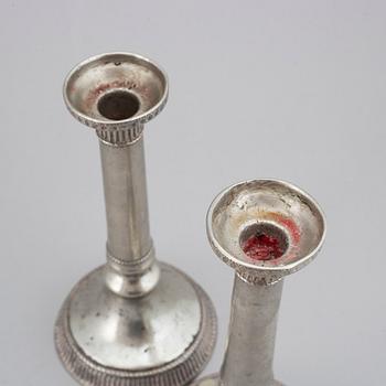 A pair of pewter candlesticks by Johan B Sundberg, around 1800.